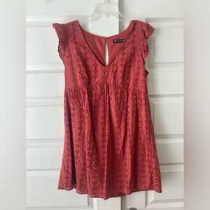 Crystal Doll mini eyelet dress. Burnt Orange/red